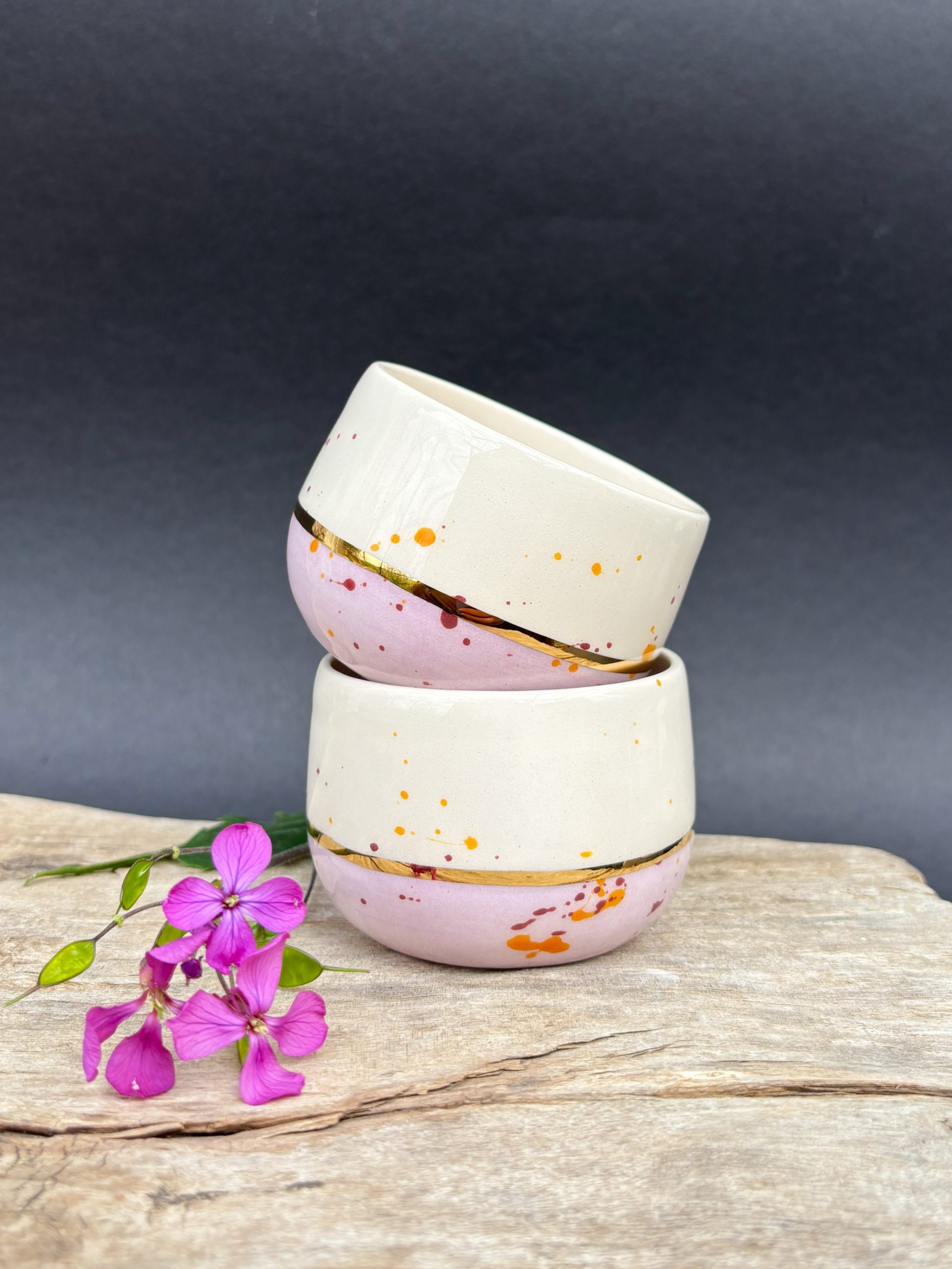 Keramička espresso šalica / 90ml /24K zlatni lister - lila - Sun spot