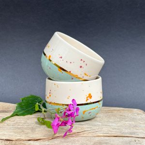 Keramička espresso šalica / 90ml /24K zlatni lister - mint - Sun spot