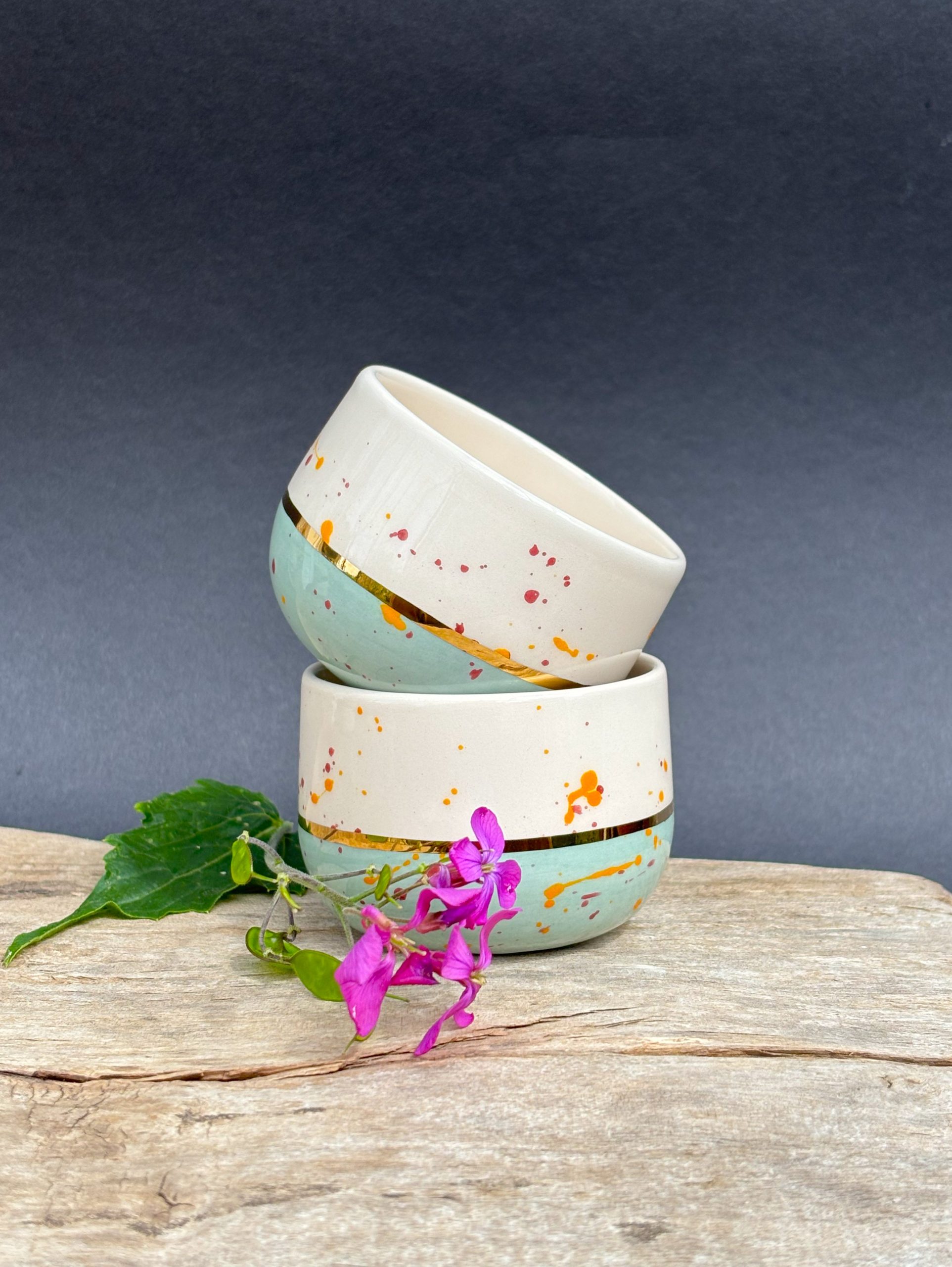 Keramička espresso šalica / 90ml /24K zlatni lister - mint - Sun spot