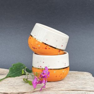 Keramička espresso šalica / 90ml /24K zlatni lister - narančasta - Sun spot