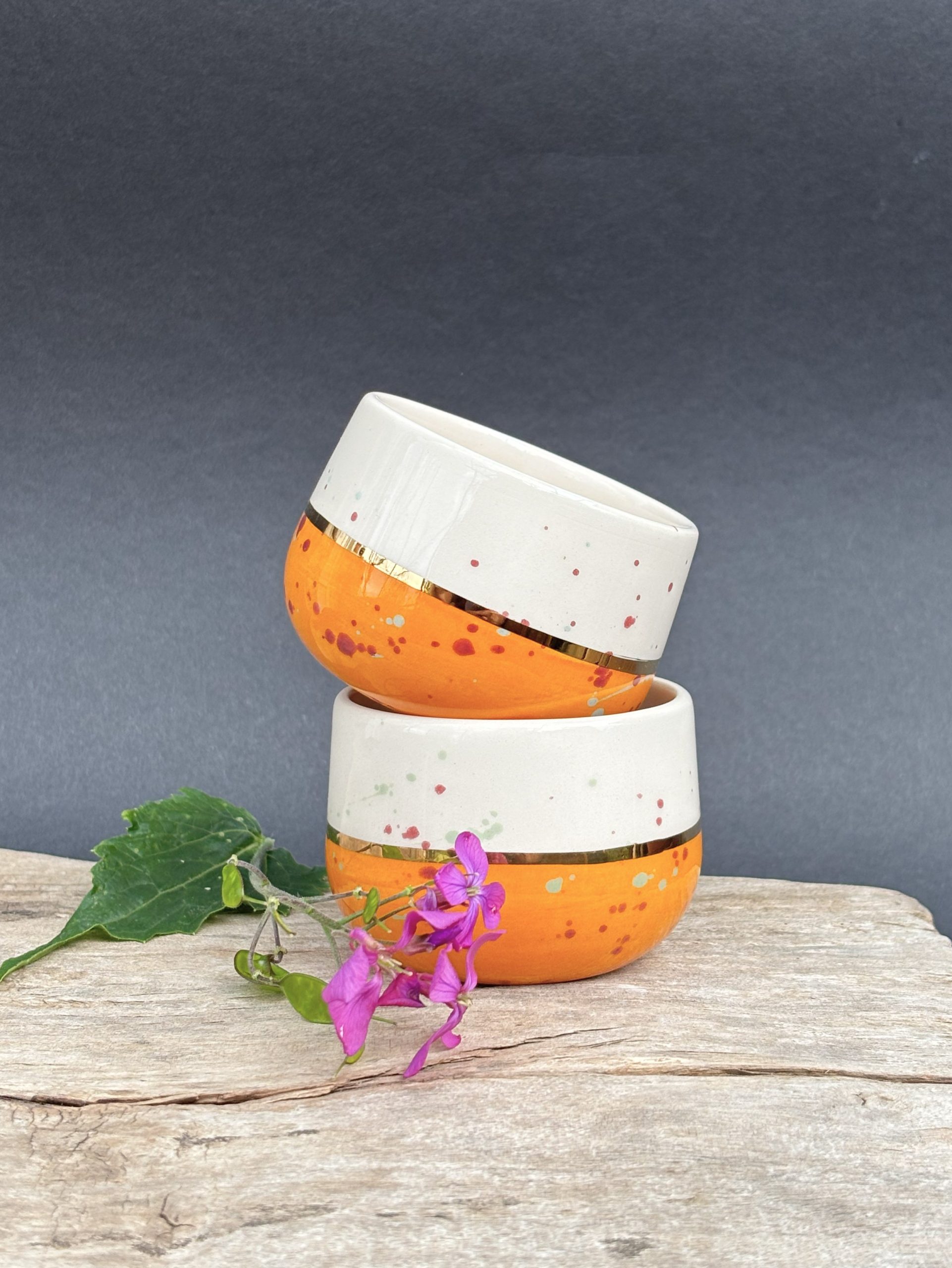 Keramička espresso šalica / 90ml /24K zlatni lister - narančasta - Sun spot