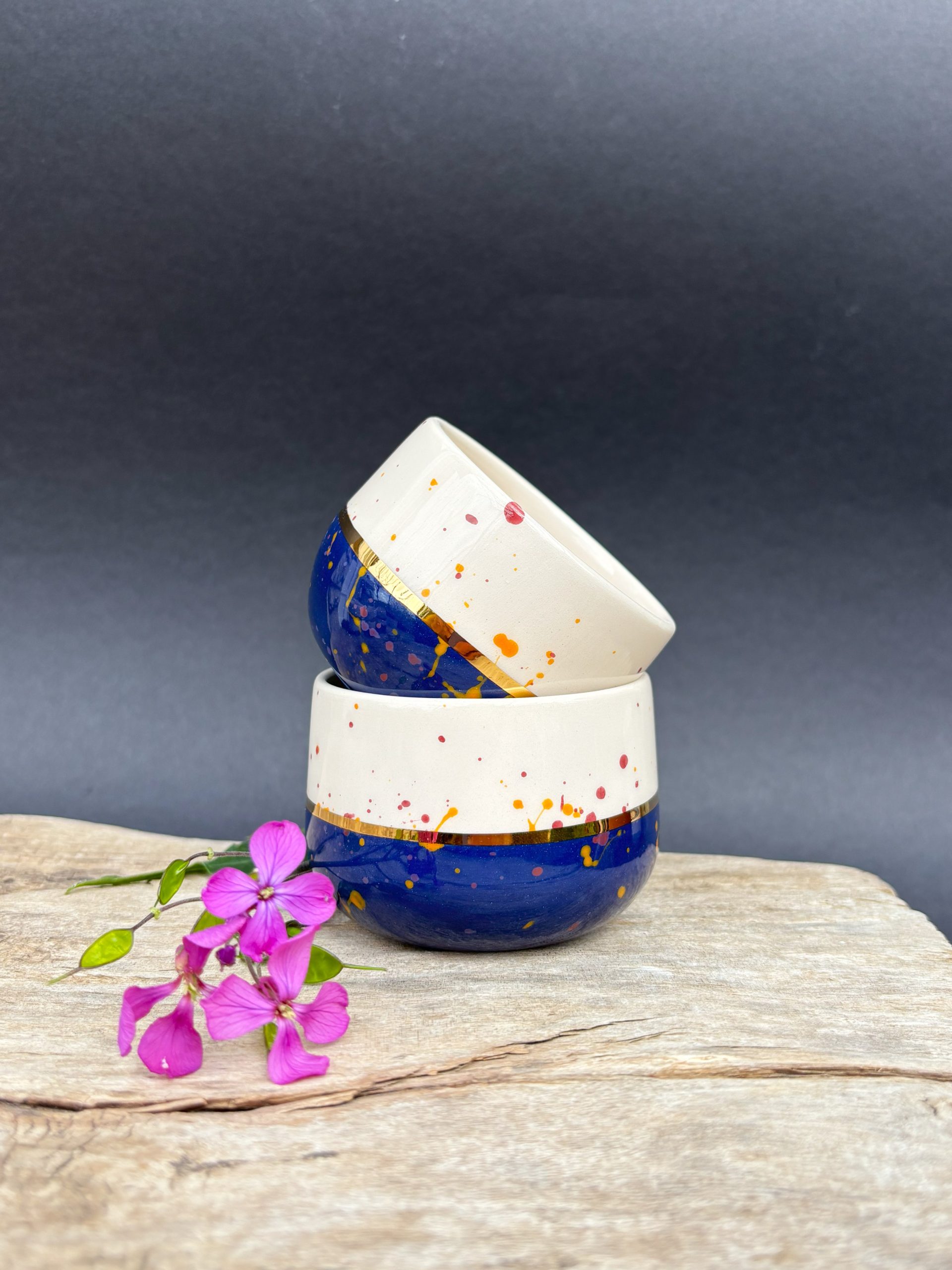 Keramička espresso šalica / 90ml /24K zlatni lister - tamno plava - Sun spot