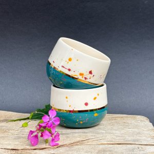 Keramička espresso šalica / 90ml /24K zlatni lister - zelena - Sun spot