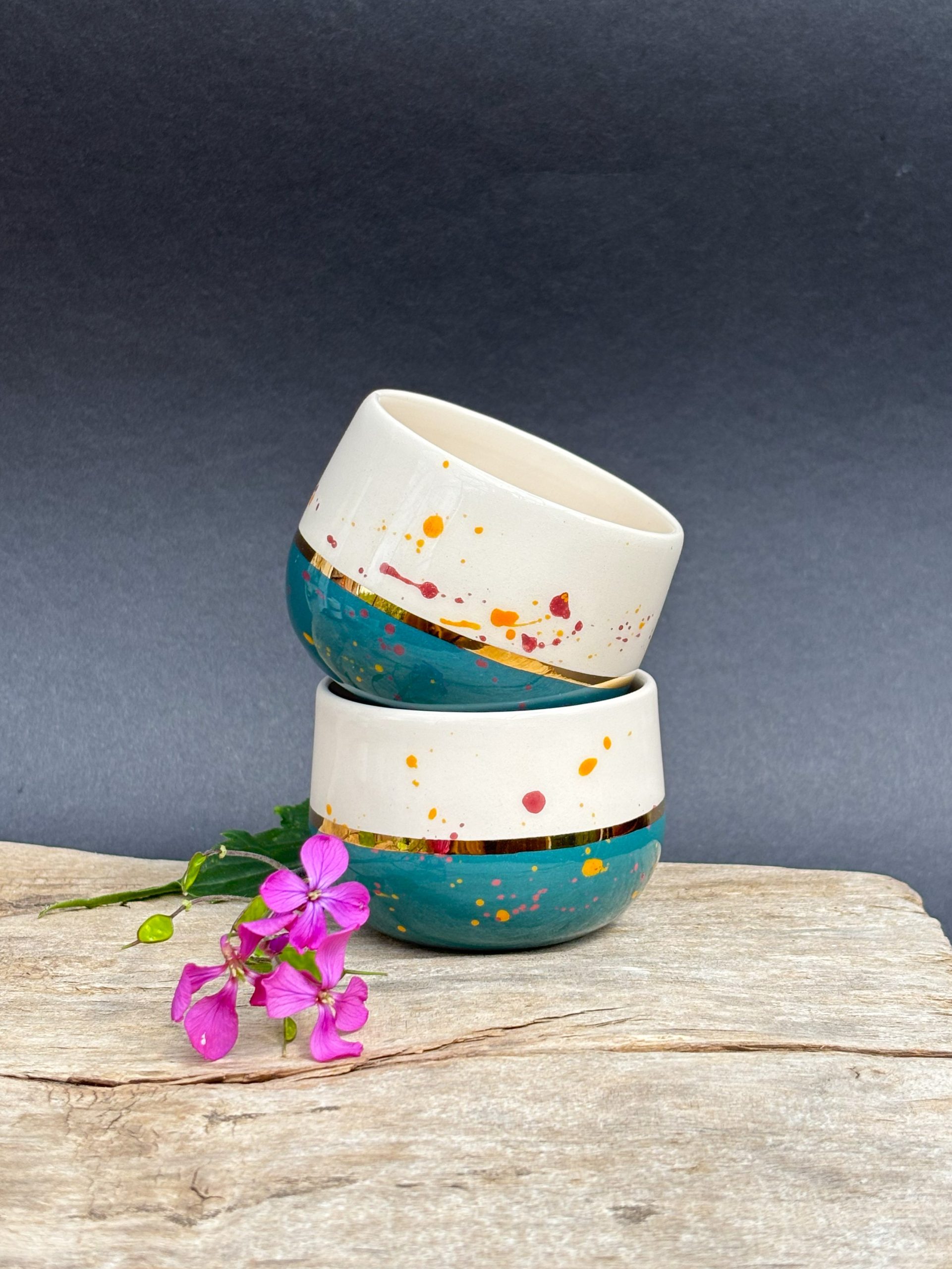 Keramička espresso šalica / 90ml /24K zlatni lister - zelena - Sun spot