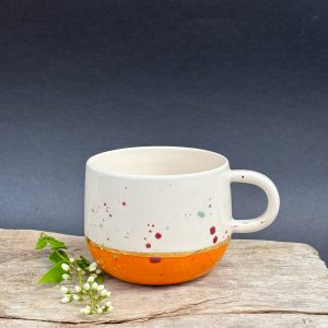 Keramička šalica za kavu ili čaj/ 250ml /24K zlatni lister - narančasta - Sun spot