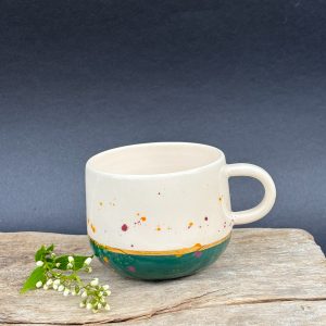 Keramička šalica za kavu ili čaj/ 250ml /24K zlatni lister - zelena - Sun spot